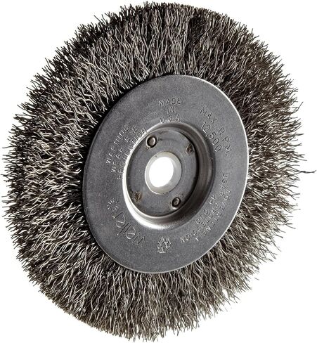 Weiler 00184 4" Narrow Face Crimped Wire Wheel, .0118" Stainless Steel Fill, 1/2"-3/8" Arbor Hole, Made in the USA in Saudi Arabia