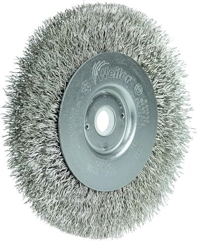 Weiler 00184 4" Narrow Face Crimped Wire Wheel, .0118" Stainless Steel Fill, 1/2"-3/8" Arbor Hole, Made in the USA in Saudi Arabia
