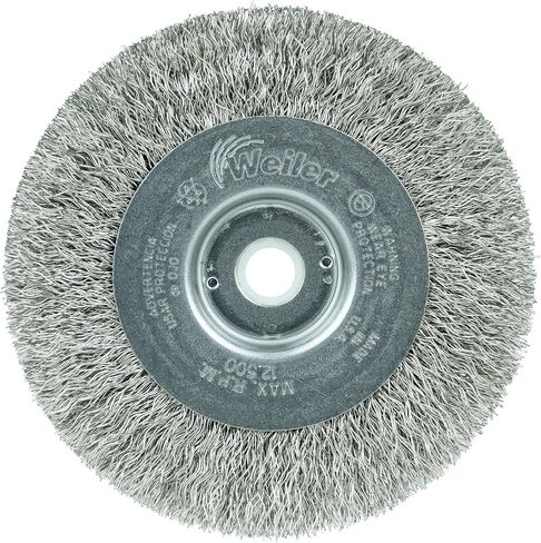 Weiler 00184 4" Narrow Face Crimped Wire Wheel, .0118" Stainless Steel Fill, 1/2"-3/8" Arbor Hole, Made in the USA in Saudi Arabia