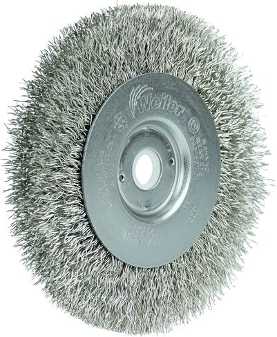 Weiler 00184 4" Narrow Face Crimped Wire Wheel, .0118" Stainless Steel Fill, 1/2"-3/8" Arbor Hole, Made in the USA in Saudi Arabia