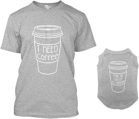 قميص I Need Coffee/I'm A Latte to التعامل مع قميص كلب متطابق وتي شيرت نسائي (أسود، مقاس متوسط ​​للسيدات/X-Small Dog) in Saudi Arabia