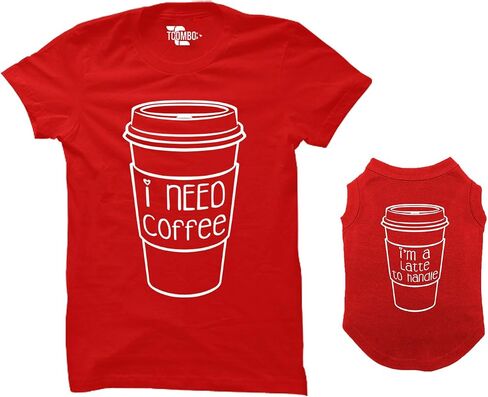 قميص I Need Coffee/I'm A Latte to التعامل مع قميص كلب متطابق وتي شيرت نسائي (أسود، مقاس متوسط ​​للسيدات/X-Small Dog) in Saudi Arabia