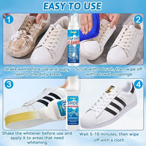Shoe Cleaner Kit, 6.76 Oz Sneaker Cleaner with Shoe Whitener, White Shoe Cleaner Removes Dirt and Stain, Shoe Cleaning Kit for Suede, Leather, Knit, Boots, Canvas, Rubber,PU, Shoe Polish in Saudi Arabia