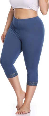 Women's Plus Size Capri Leggings Lace Trim High Waisted Stretchy Soft Crop Pants in Saudi Arabia