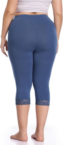 Women's Plus Size Capri Leggings Lace Trim High Waisted Stretchy Soft Crop Pants in Saudi Arabia