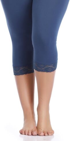 Women's Plus Size Capri Leggings Lace Trim High Waisted Stretchy Soft Crop Pants in Saudi Arabia