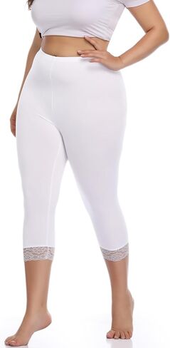 Women's Plus Size Capri Leggings Lace Trim High Waisted Stretchy Soft Crop Pants in Saudi Arabia