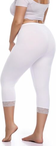 Women's Plus Size Capri Leggings Lace Trim High Waisted Stretchy Soft Crop Pants in Saudi Arabia