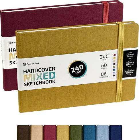 دفتر رسم الوسائط المختلطة من PaperBay 240 GSM 2-Pack، 5.3x7.7 في وسادة ورق فنية صغيرة بغلاف متين لمزج قلم التحديد الجاف أو الرطب، الباستيل، غسالات الألوان المائية الخفيفة، لمجلة السفر أو لوحة رسم صغيرة (أخضر مخضر) in Kuwait