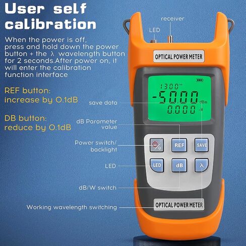 مقياس طاقة الألياف الضوئية 2 في 1 باللون البرتقالي A-G510A مع ضوء LED مدمج (-50) ديسيبل ميلي واط ~ (+26) ديسيبل ميلي واط OPM مع محول ذكر FC إلى LC أنثى اختبار الكابلات الضوئية مقياس الطاقة الضوئية واجهة SC/FC/ST in Saudi Arabia