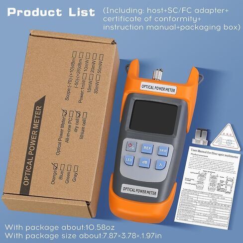 مقياس طاقة الألياف الضوئية 2 في 1 باللون البرتقالي A-G510A مع ضوء LED مدمج (-50) ديسيبل ميلي واط ~ (+26) ديسيبل ميلي واط OPM مع محول ذكر FC إلى LC أنثى اختبار الكابلات الضوئية مقياس الطاقة الضوئية واجهة SC/FC/ST in Saudi Arabia