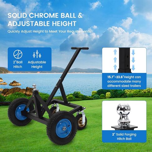 Adjustable Trailer Dolly, 1500lbs Load Capacity, Carbon Steel Trailer Mover with25.59''-34.65'' Adjustable Height, 15" Pneumatic Tires for Moving Boat Trailers/Utility/Cargo/RV Trailers in Saudi Arabia