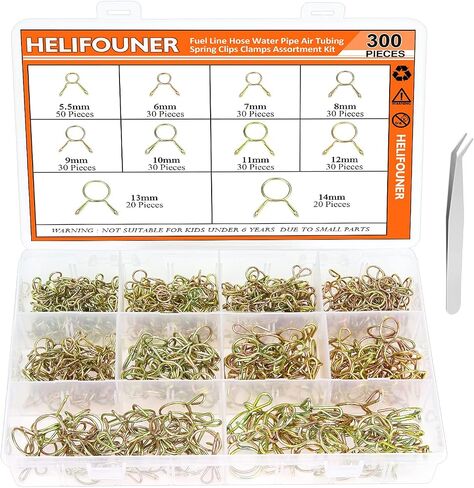 HELIFOUNER 300 قطعة 10 أحجام خرطوم خط الوقود أنابيب المياه أنابيب الهواء مشابك زنبركية مجموعة متنوعة للدراجات النارية سكوتر، 5.5-14 مم in Kuwait
