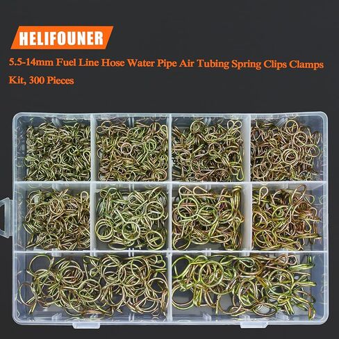 HELIFOUNER 300 قطعة 10 أحجام خرطوم خط الوقود أنابيب المياه أنابيب الهواء مشابك زنبركية مجموعة متنوعة للدراجات النارية سكوتر، 5.5-14 مم in Kuwait
