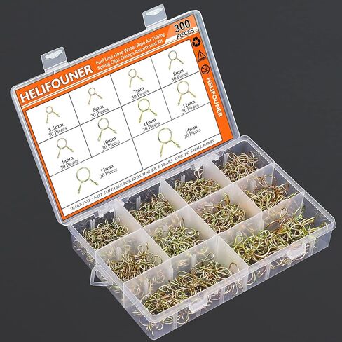 HELIFOUNER 300 قطعة 10 أحجام خرطوم خط الوقود أنابيب المياه أنابيب الهواء مشابك زنبركية مجموعة متنوعة للدراجات النارية سكوتر، 5.5-14 مم in Kuwait