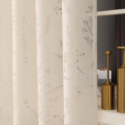 White Boho Sheer Curtain 63 Inch Length for Living Room Home Decoration Grommet Floral Elegant Window Treatments with Light Filtering for Bedroom Bathroom Western Curtains, W55 X L63, Ivory in Saudi Arabia