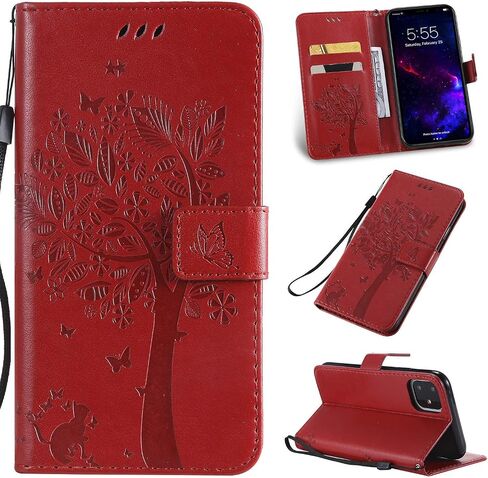 NOMO for iPhone 11 Case with Screen Protector,for iPhone 11 Wallet Case,Flip Case PU Leather Emboss Tree Cat Flowers Folio Magnetic Kickstand Cover Card Slots for iPhone 11 Black in Saudi Arabia