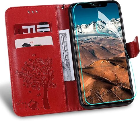 NOMO for iPhone 11 Case with Screen Protector,for iPhone 11 Wallet Case,Flip Case PU Leather Emboss Tree Cat Flowers Folio Magnetic Kickstand Cover Card Slots for iPhone 11 Black in Saudi Arabia