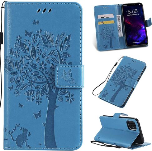 NOMO for iPhone 11 Case with Screen Protector,for iPhone 11 Wallet Case,Flip Case PU Leather Emboss Tree Cat Flowers Folio Magnetic Kickstand Cover Card Slots for iPhone 11 Black in Saudi Arabia