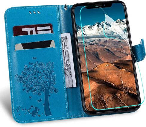 NOMO for iPhone 11 Case with Screen Protector,for iPhone 11 Wallet Case,Flip Case PU Leather Emboss Tree Cat Flowers Folio Magnetic Kickstand Cover Card Slots for iPhone 11 Black in Saudi Arabia