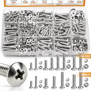 mankk 408PCS Machine Screws Nuts and Bolts Assortment Kit (# 6-32/# 8-32/#10-24 & M3/M4/M5) SAE & Metric 304 Stainless Steel Phillips Pan Head Screws Cross Slotted Round Head Bolts in Kuwait
