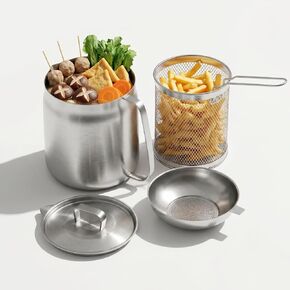 304 Stainless Steel Deep Fryer Pot with Basket & Strainer,Frying, Cooking, Camping,Oil Filter Container,3.5L（3.5Qt) in Kuwait