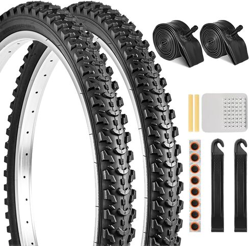 2 Pack 24" x 2.125" Mountain Bike Tire Set, 24 inch Folding Replacement Puncture-Resistant Bicycle Tires with 24 x 1.75-2.125 inch Bike Tubes and Repair Tool Kit for Mountain Bike, Off-Road Bike in Kuwait