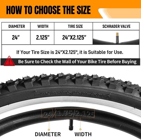 2 Pack 24" x 2.125" Mountain Bike Tire Set, 24 inch Folding Replacement Puncture-Resistant Bicycle Tires with 24 x 1.75-2.125 inch Bike Tubes and Repair Tool Kit for Mountain Bike, Off-Road Bike in Kuwait