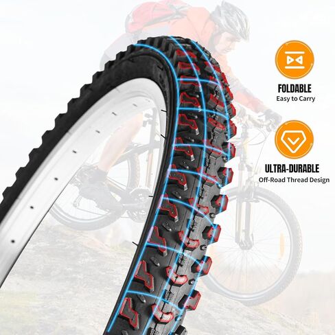 2 Pack 24" x 2.125" Mountain Bike Tire Set, 24 inch Folding Replacement Puncture-Resistant Bicycle Tires with 24 x 1.75-2.125 inch Bike Tubes and Repair Tool Kit for Mountain Bike, Off-Road Bike in Kuwait