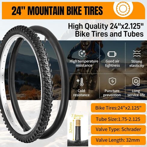 2 Pack 24" x 2.125" Mountain Bike Tire Set, 24 inch Folding Replacement Puncture-Resistant Bicycle Tires with 24 x 1.75-2.125 inch Bike Tubes and Repair Tool Kit for Mountain Bike, Off-Road Bike in Kuwait