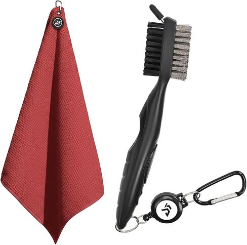 Dragon tiger Magnetic Golf Towel and Club Brush Set, 23.6" x 15.7" Microfiber Waffle Weave with Strong Magnet & Carabiner, Retractable Groove Cleaner for Bags, Carts and Clubs in Kuwait