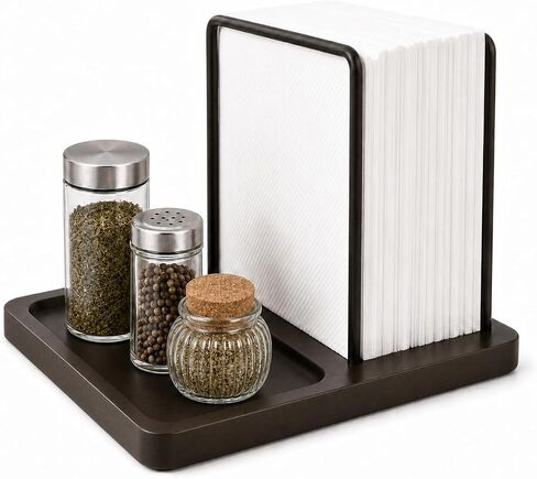 Premium Napkin Holder for Table, No-Screw Farmhouse Wooden Napkin Dispenser for Kitchen Dining Room Coffee Bar, Rustic Paper Napkin Storage (Brown) in Kuwait
