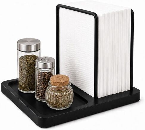 Premium Napkin Holder for Table, No-Screw Farmhouse Wooden Napkin Dispenser for Kitchen Dining Room Coffee Bar, Rustic Paper Napkin Storage (Brown) in Kuwait