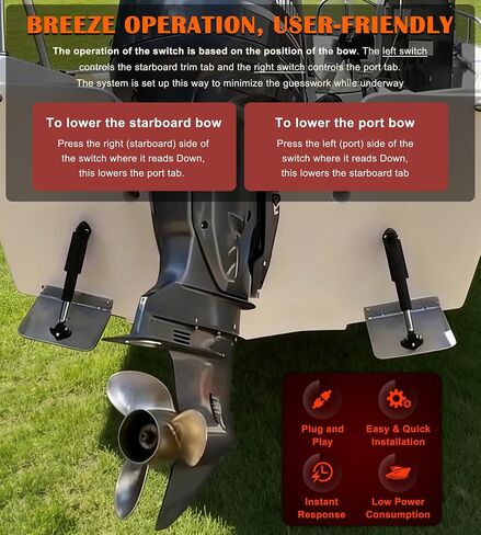15101-104 9" X 12" Standard Boat Trim Tab Kit, 12V Electric Trim Tabs with Double Rocker Switch Fits for 16-25 ft Boats in Kuwait