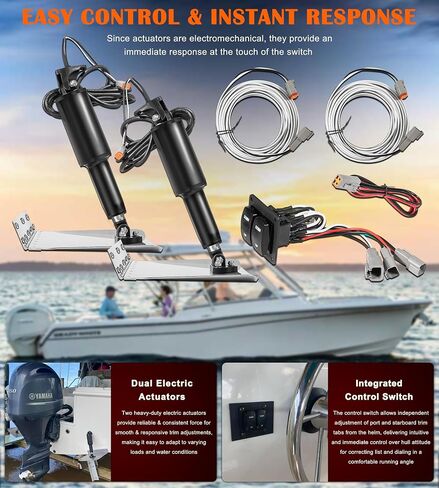 15101-104 9" X 12" Standard Boat Trim Tab Kit, 12V Electric Trim Tabs with Double Rocker Switch Fits for 16-25 ft Boats in Kuwait