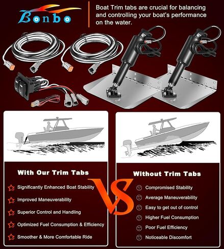 15101-104 9" X 12" Standard Boat Trim Tab Kit, 12V Electric Trim Tabs with Double Rocker Switch Fits for 16-25 ft Boats in Kuwait