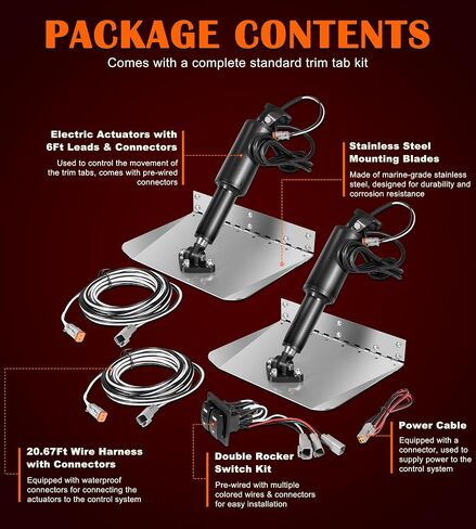 15101-104 9" X 12" Standard Boat Trim Tab Kit, 12V Electric Trim Tabs with Double Rocker Switch Fits for 16-25 ft Boats in Kuwait