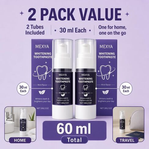 Purple Toothpaste, Color Correcting, 2 Pack, 30ml Each | Fresh mint formula in two compact tubes for home, work, travel, and daily brightening routines in Kuwait