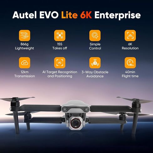 2026 Autel Robotics EVO Lite 6K Enterprise Basic Combo, 1’’ CMOS 6K Resolution, 16X Digital Zoom, 40 Minute, AI Target Recognition, 866g, 3-Way Obstacle Sensing, 39370ft (12KM) Transmission in Kuwait