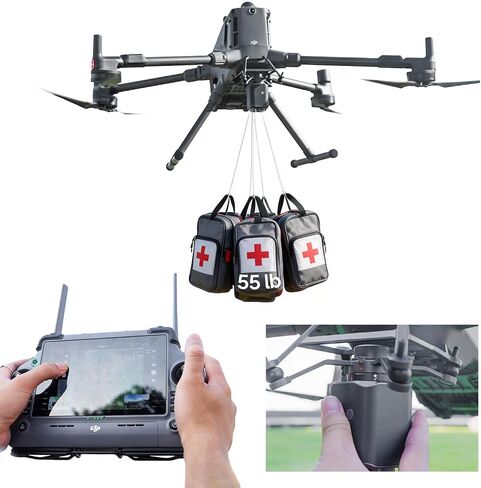 قطارة الحمولة LKTOP Matrice 350 RTK/400 لطائرة DJI M350/M400 بدون طيار، نظام إسقاط هوائي على 4 مراحل، إطلاق قطرة طُعم الصيد، ملحقات قاذف جهاز النقل للإنقاذ/الصيد (الحمولة القصوى 55 رطل) in Kuwait