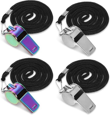 TIESOME 4Pcs Stainless Steel Whistle with Lanyard, Super Loud Sports Whistle for Referees, Coaches, Police, Emergency, and Outdoor Sports in Kuwait
