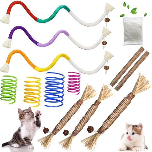 itPlus Cat Toys Chew Ropes, Silvervine Sticks Catnip Rope Toys for Kitten Dental Care, Safe Teeth Cleaning Toy for Indoor Cats, Kitty Kicker Toy Interactive Catnip Kitty Toys for All Breeds in Saudi Arabia