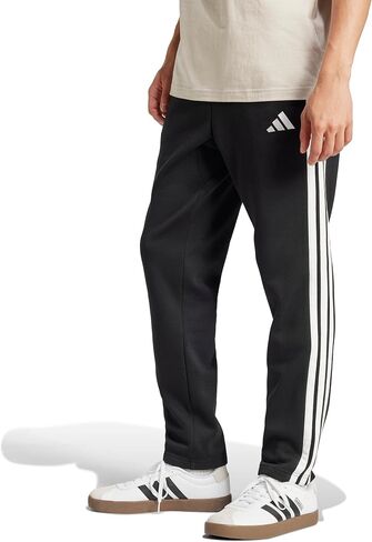 adidas Men's Essentials 3-Stripes Fleece Open Hem Pants, Black/White, X-Large/Tall in Kuwait