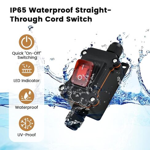 2 قطعة IP65 مفتاح سلك مضمن مقاوم للماء - مفتاح تشغيل/إيقاف DPST مع مفتاح ضوء أحمر، 12 فولت تيار مستمر 20 أمبير، خط دخول وخروج على الجانبين وجانب واحد للاستخدام الداخلي/الخارجي in Kuwait