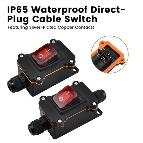 2 قطعة IP65 مفتاح سلك مضمن مقاوم للماء - مفتاح تشغيل/إيقاف DPST مع مفتاح ضوء أحمر، 12 فولت تيار مستمر 20 أمبير، خط دخول وخروج على الجانبين وجانب واحد للاستخدام الداخلي/الخارجي in Kuwait