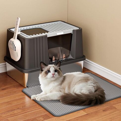 Oneluck Covered Cat Litter Box,Extra Large Cat Litter Box with Lid,Non-Stick,Durable,Easy-Clean for Multiple Cats,XL,Black in Saudi Arabia