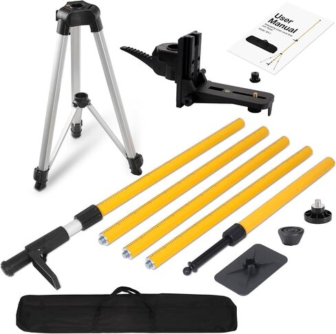MOETER Laser Level Tripod, 12Ft/3.6M Adjustable Telescoping Laser Pole with 23.6 Inch Extension Pole & Wide Top Plate & Bubble Level, 1/4"-20 & 5/8"-11 Mount for Laser Scanner/Level in Kuwait