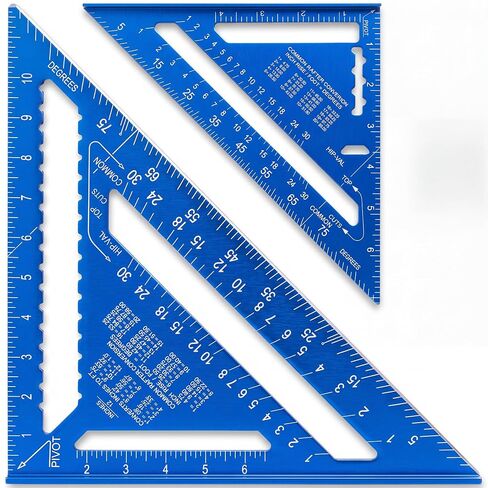 2 Pcs Aluminum Blue Rafter Square Set Alloy Metal Carpenter Triangle Ruler Measuring Layout Tool for Woodworking Carpentry DIY Projects Imperial (12 Inch) in Kuwait