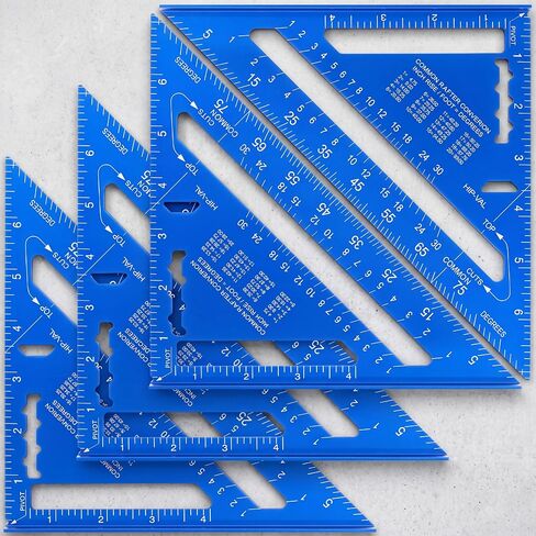 2 Pcs Aluminum Blue Rafter Square Set Alloy Metal Carpenter Triangle Ruler Measuring Layout Tool for Woodworking Carpentry DIY Projects Imperial (12 Inch) in Kuwait