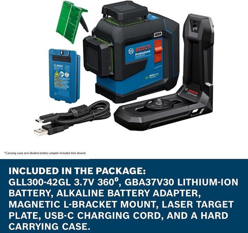 Bosch GLL300-42GL 360º Green-Beam Three-Plane Leveling and Alignment Laser, Self-Leveling, Li-Ion Battery, USB-C Charging, IP65 Rated, 100 Ft. Range in Kuwait